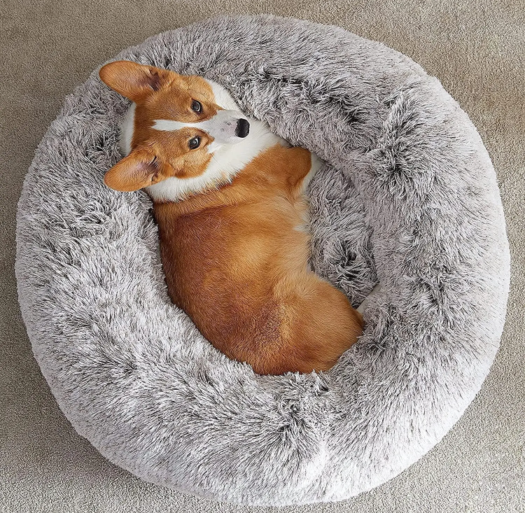 Estshoon Gradient Cozy Plush Pet Bed with Non Slip Bottom Design, 1 piece Warm Long Plush Cushion Bed, Soft Dog & Cat Furniture, Fluffy pillow Nest For Cats, small dogs, Dog & Cats Accessories( 2)