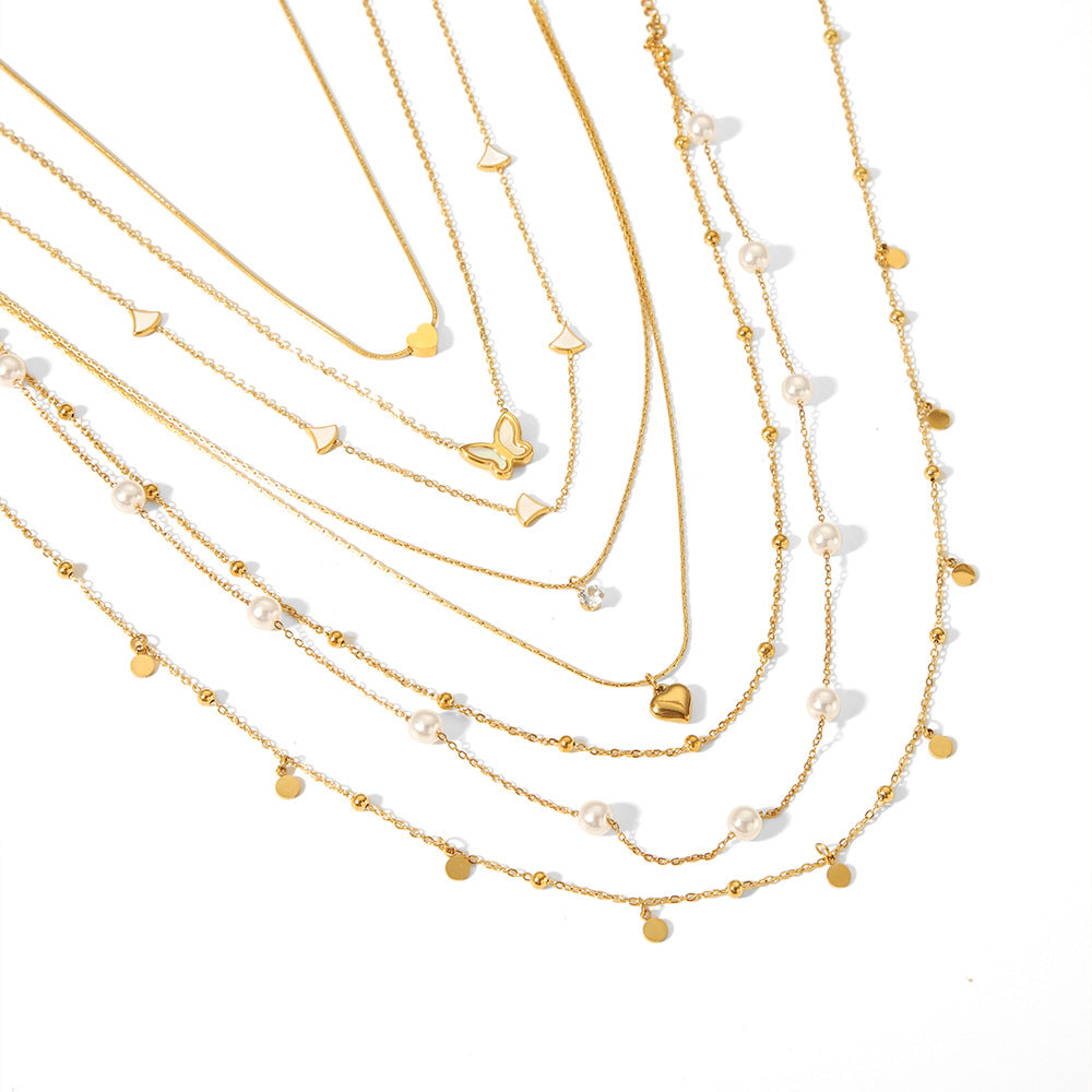 Necklace for female 18k Gold Titanium steel heart -shaped pearl shell light luxury flow Soviet neck chain