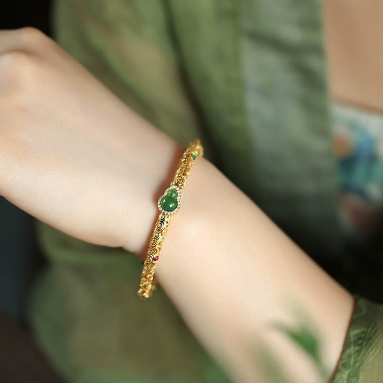 Bracelet Xiangyun gourd bracelet, ancient Chinese national court style, open bracelet, retro gold-plated hand jewelry