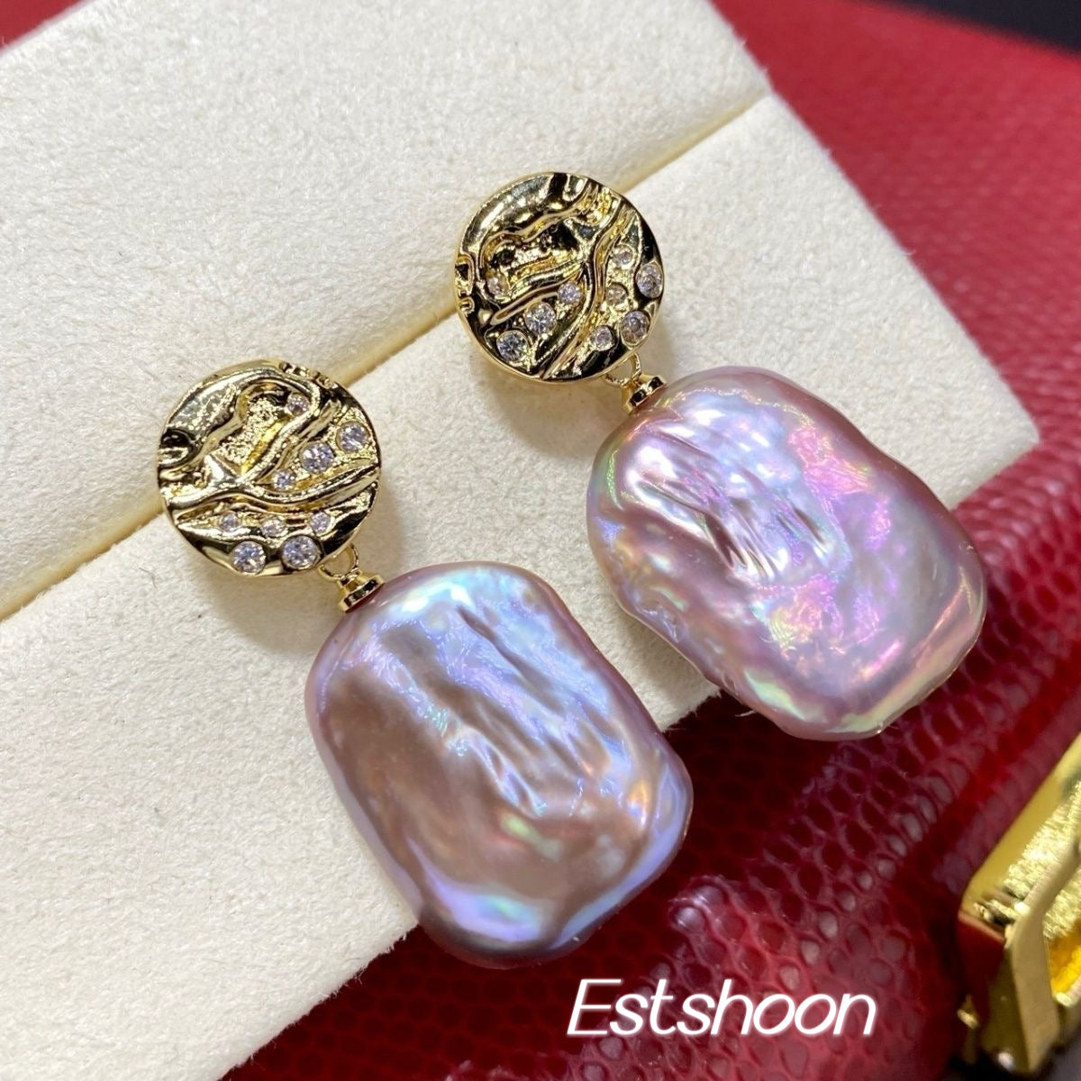 Earrings Purple, Baroque pearl earrings