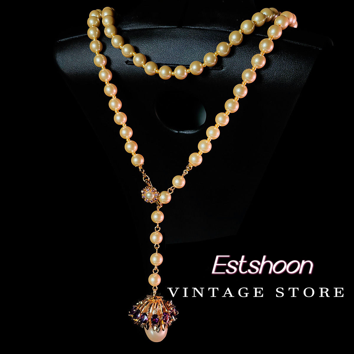 Vintage Necklace French style, 8mm diameter, 1.5M length, glass pendant, sweater chain