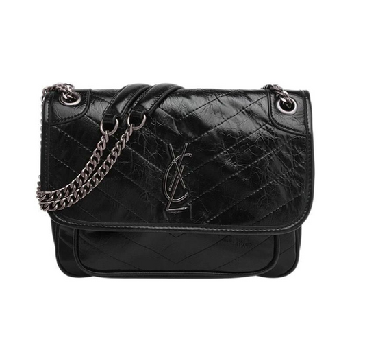 Chains Luxury Soft cow split leather Embroidery Shoulder Purses Stitche Bag