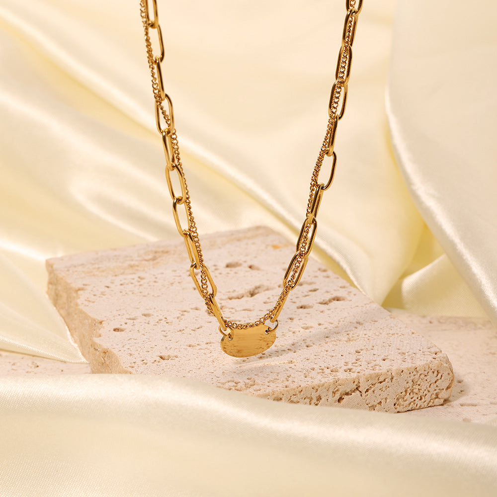 18K Gold Necklace Double -layer titanium steel necklace