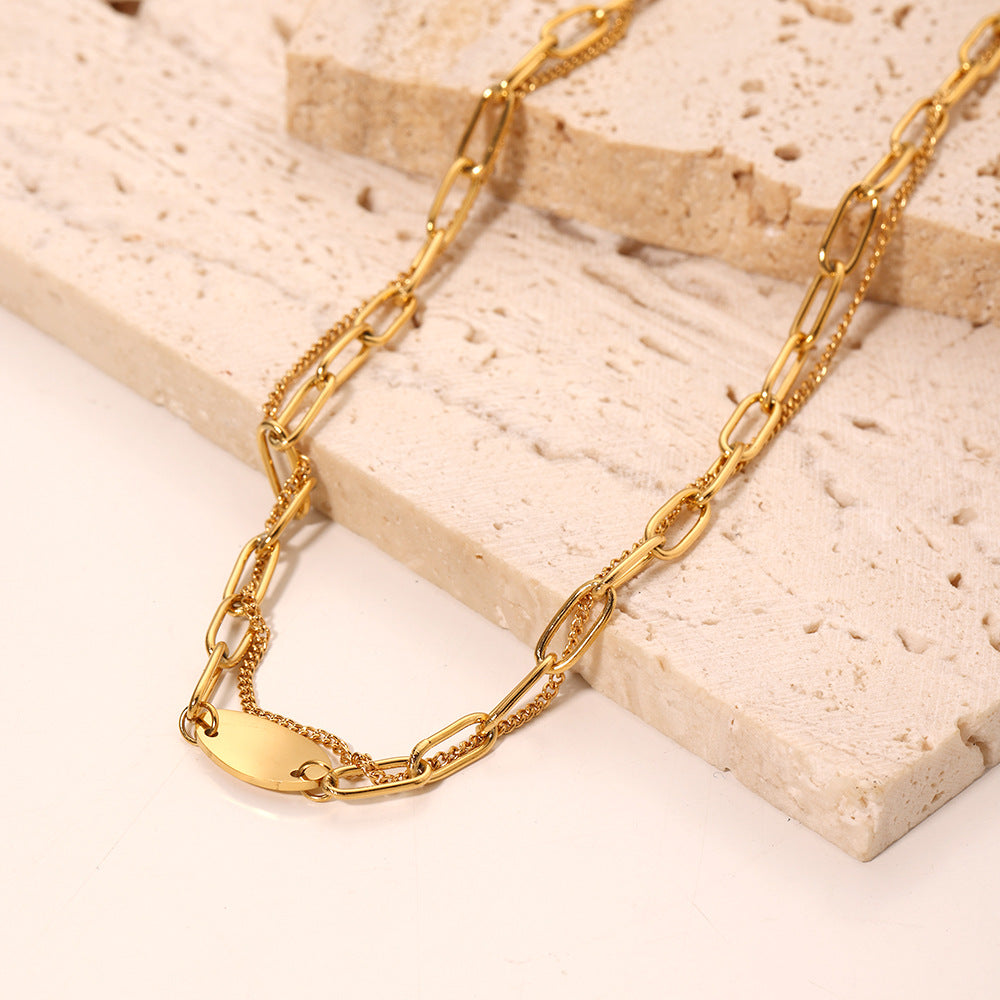 18K Gold Necklace Double -layer titanium steel necklace