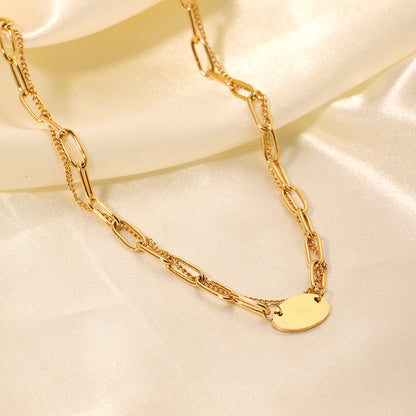 18K Gold Necklace Double -layer titanium steel necklace