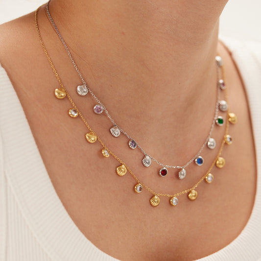 Necklace 18k gold/silver colors Shell pendant inlaid with vermiculite neck chain