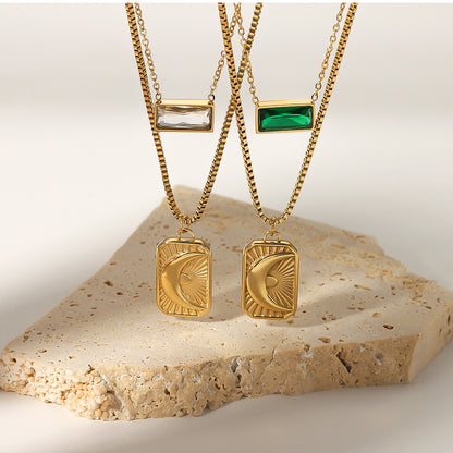 Necklace for woman Moon Sun Pendant necklace double -layer vermiculite stainless steel necklace clavicle chain set