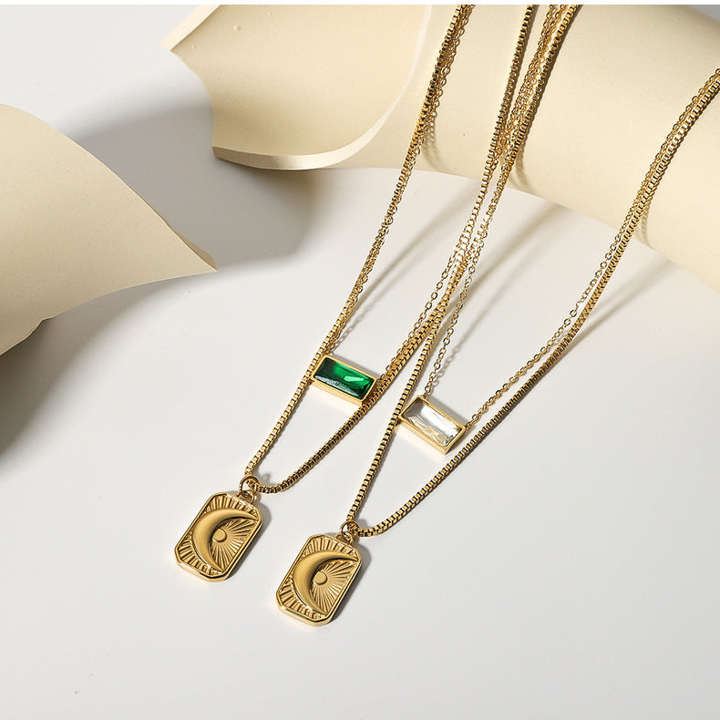 Necklace for woman Moon Sun Pendant necklace double -layer vermiculite stainless steel necklace clavicle chain set