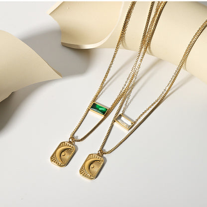 Necklace for woman Moon Sun Pendant necklace double -layer vermiculite stainless steel necklace clavicle chain set