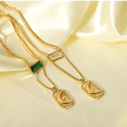 Necklace for woman Moon Sun Pendant necklace double -layer vermiculite stainless steel necklace clavicle chain set