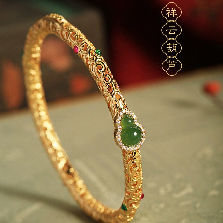Bracelet Xiangyun gourd bracelet, ancient Chinese national court style, open bracelet, retro gold-plated hand jewelry