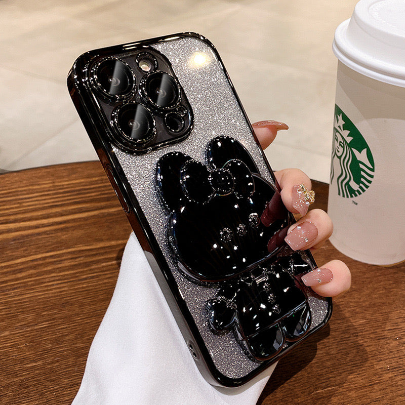 Cute Cartoon Rabbit & Glitter Decor TPU iPhone Case Green