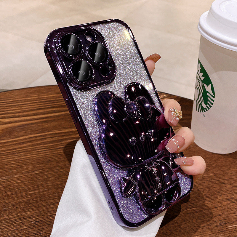 Cute Cartoon Rabbit & Glitter Decor TPU iPhone Case Green