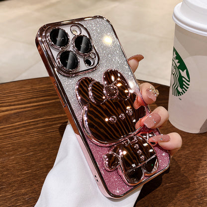 Cute Cartoon Rabbit & Glitter Decor TPU iPhone Case Green