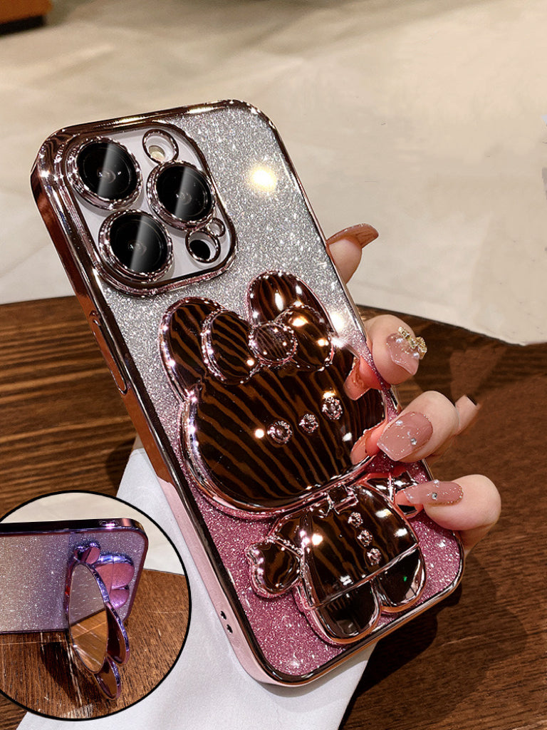 Cute Cartoon Rabbit & Glitter Decor TPU iPhone Case Green