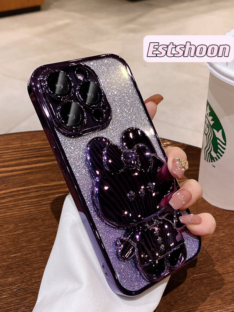 Cute Cartoon Rabbit & Glitter Decor TPU iPhone Case Green