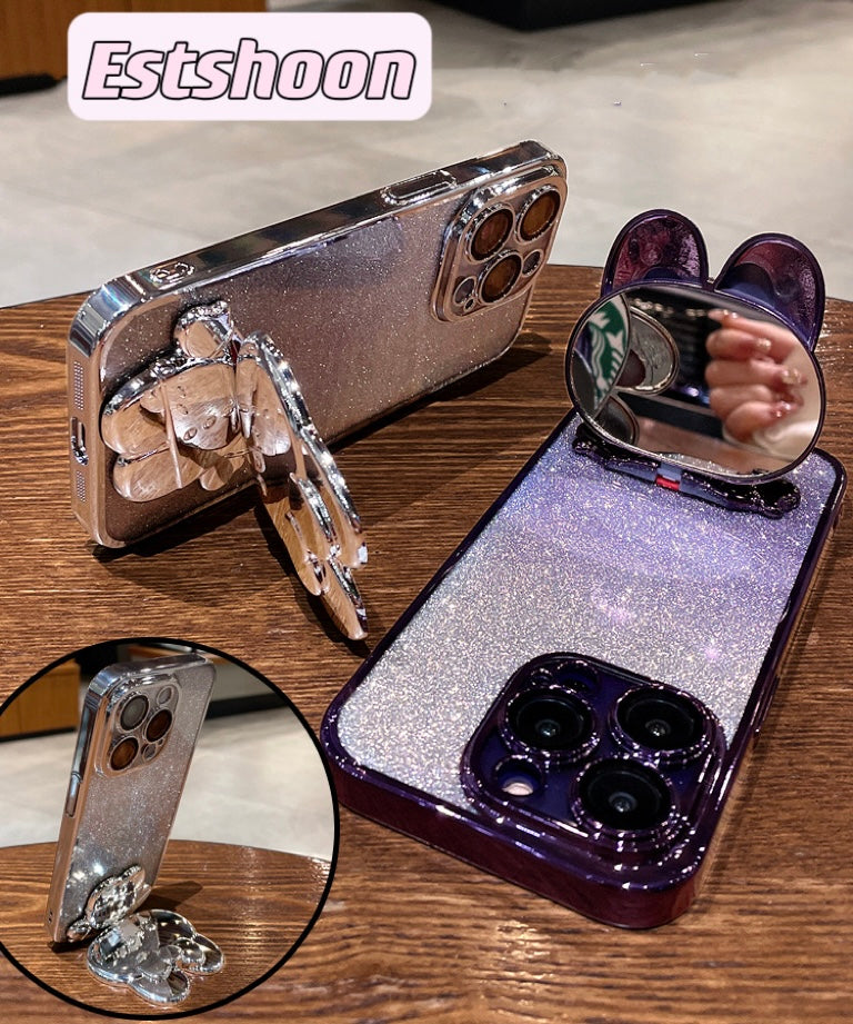 Cute Cartoon Rabbit & Glitter Decor TPU iPhone Case Green