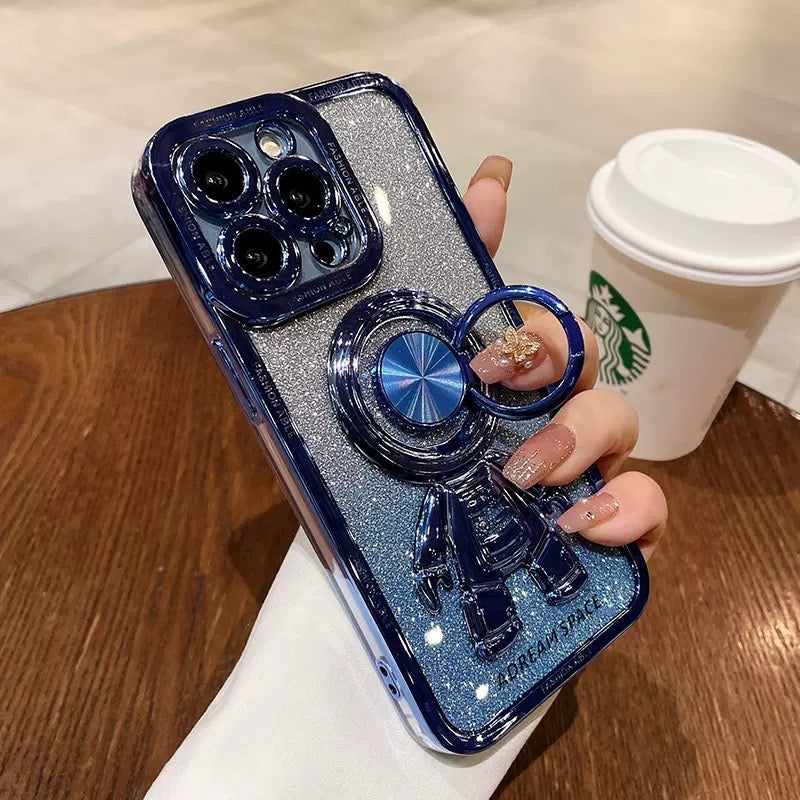 Creative 3D Astronauts decor Phone Case with Metal Ring Stand