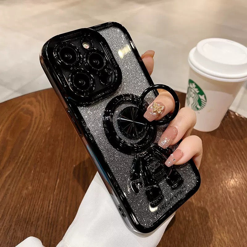 Creative 3D Astronauts decor Phone Case with Metal Ring Stand