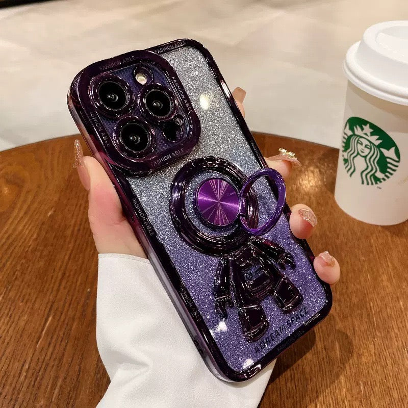 Creative 3D Astronauts decor Phone Case with Metal Ring Stand