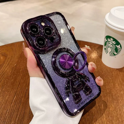 Creative 3D Astronauts decor Phone Case with Metal Ring Stand