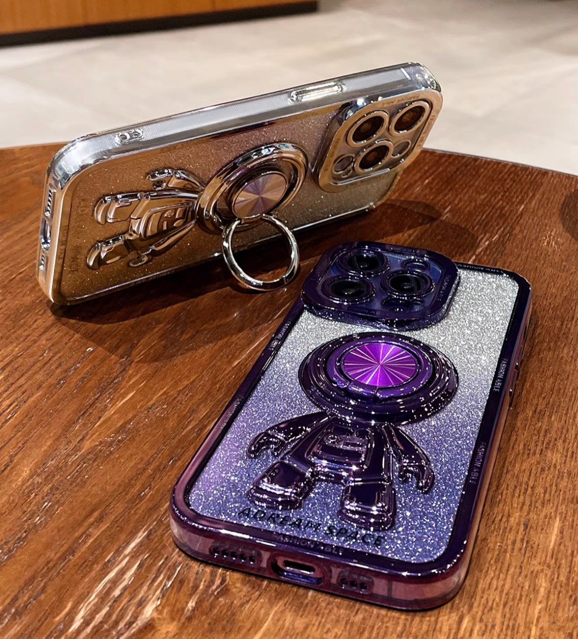 Creative 3D Astronauts decor Phone Case with Metal Ring Stand