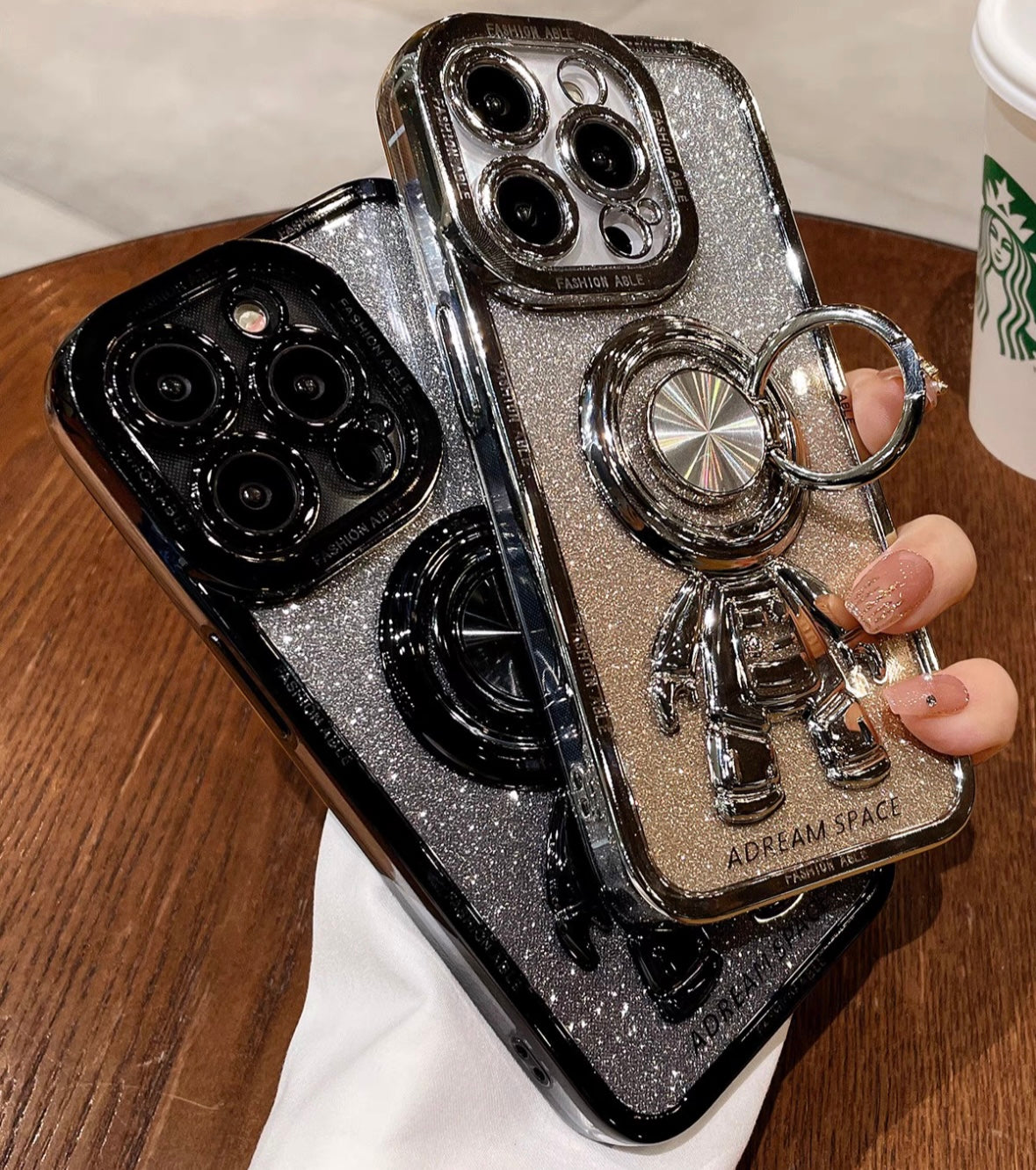Creative 3D Astronauts decor Phone Case with Metal Ring Stand