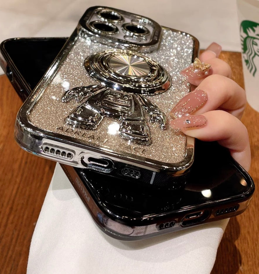 Creative 3D Astronauts decor Phone Case with Metal Ring Stand
