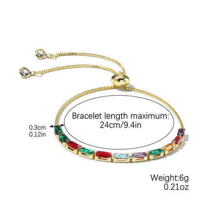 Colored zircon bracelet, square adjustable