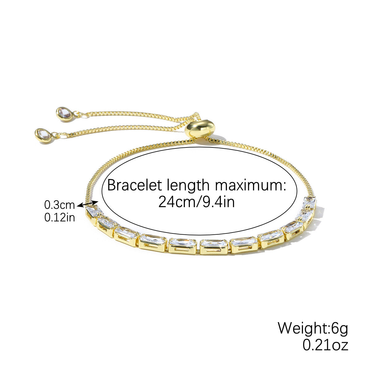 Colored zircon bracelet, square adjustable