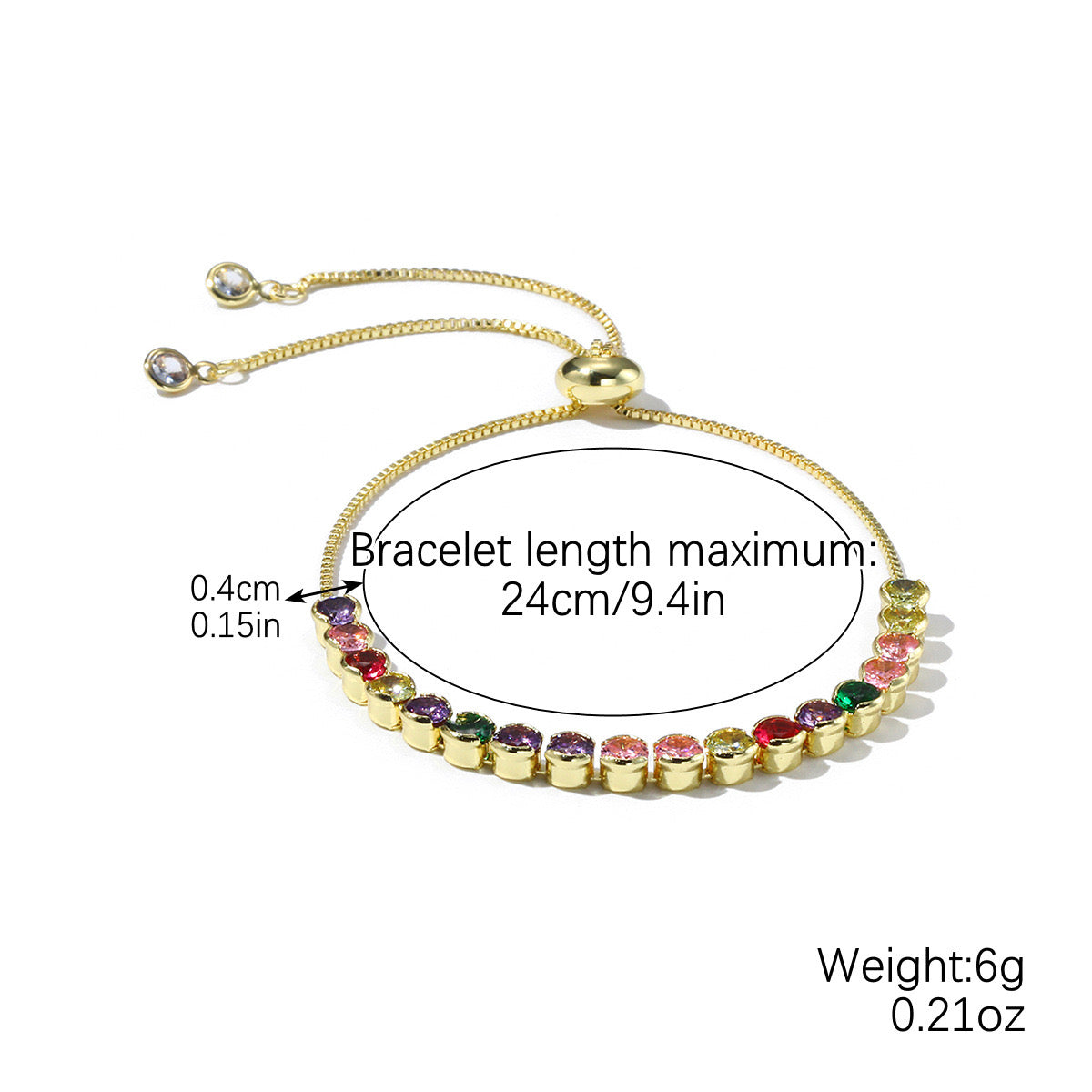 Colored zircon bracelet, square adjustable