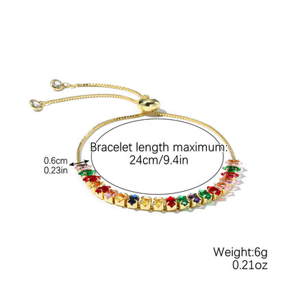 Colored zircon bracelet, square adjustable