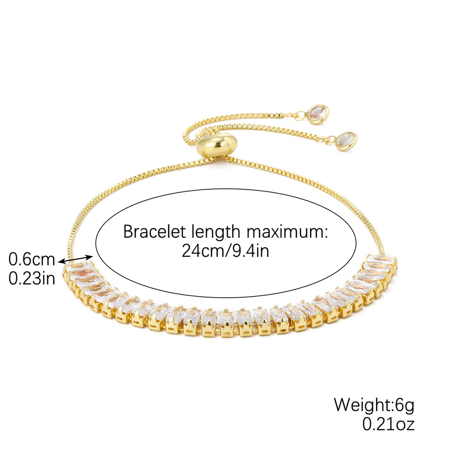 Colored zircon bracelet, square adjustable