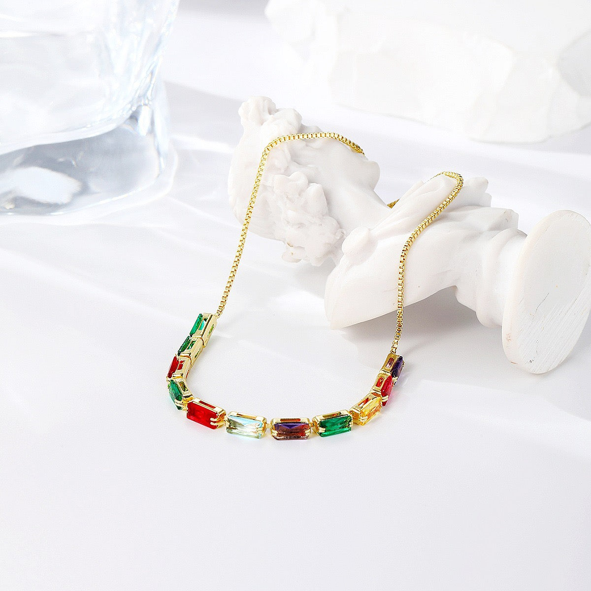 Colored zircon bracelet, square adjustable