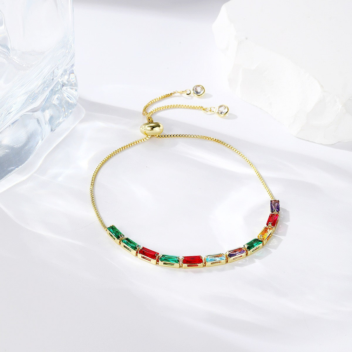 Colored zircon bracelet, square adjustable