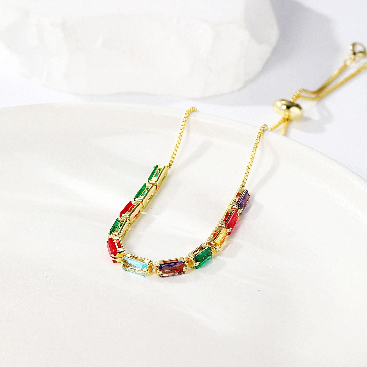 Colored zircon bracelet, square adjustable