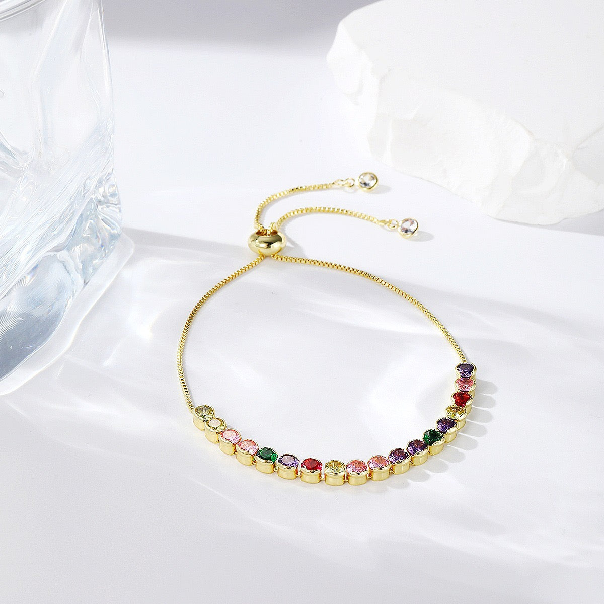 Colored zircon bracelet, square adjustable
