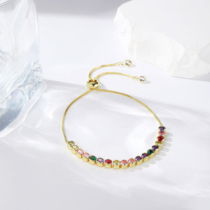 Colored zircon bracelet, square adjustable