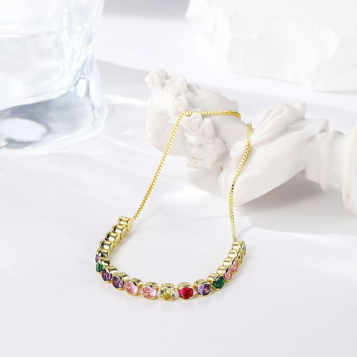 Colored zircon bracelet, square adjustable