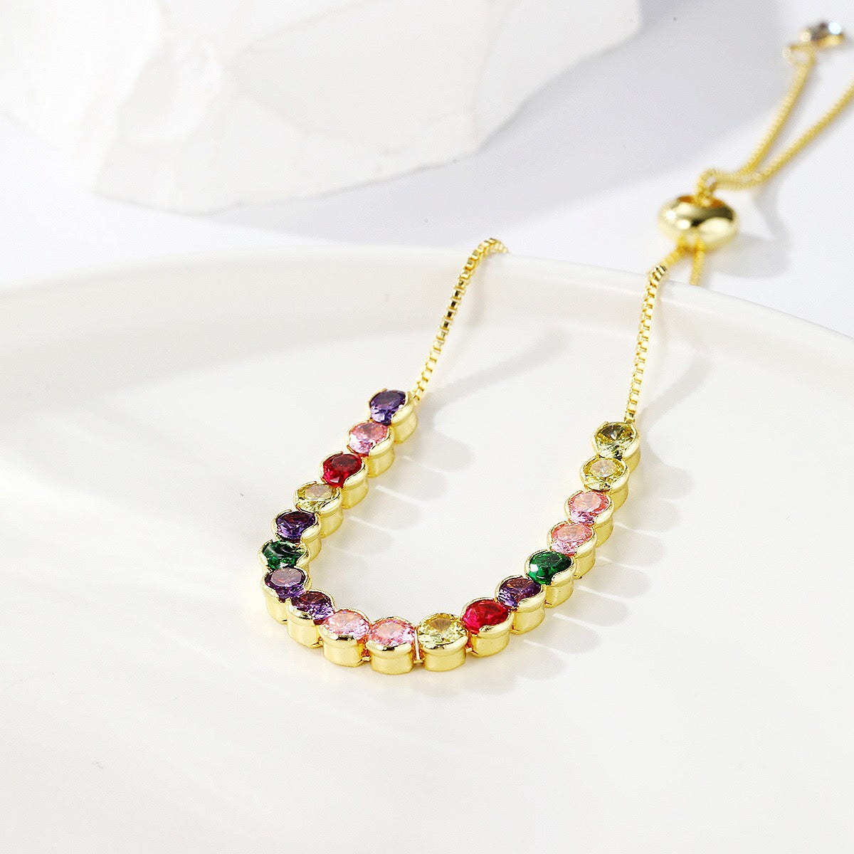 Colored zircon bracelet, square adjustable