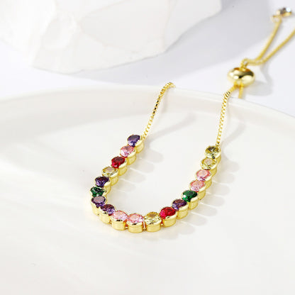 Colored zircon bracelet, square adjustable