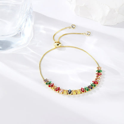 Colored zircon bracelet, square adjustable