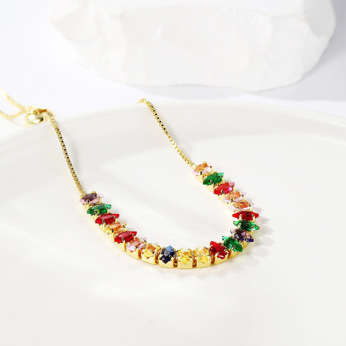 Colored zircon bracelet, square adjustable