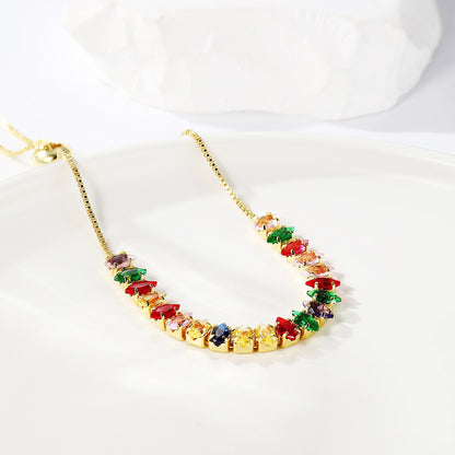 Colored zircon bracelet, square adjustable