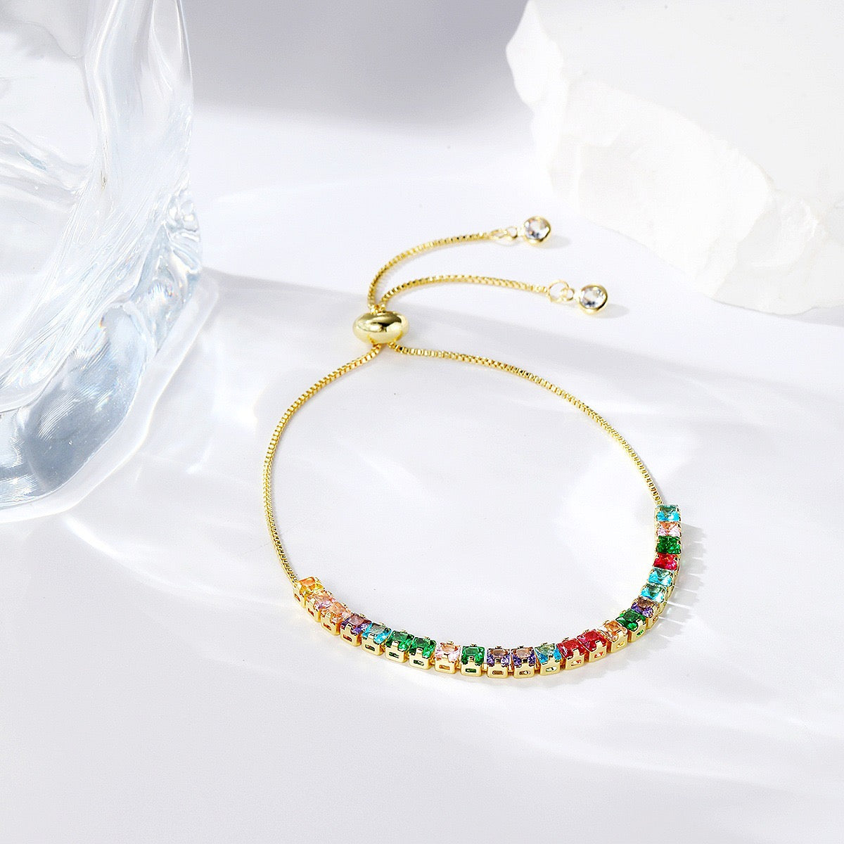 Colored zircon bracelet, square adjustable