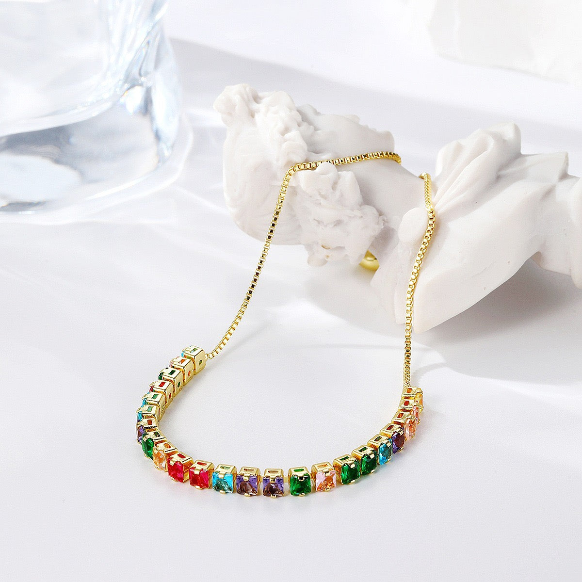 Colored zircon bracelet, square adjustable