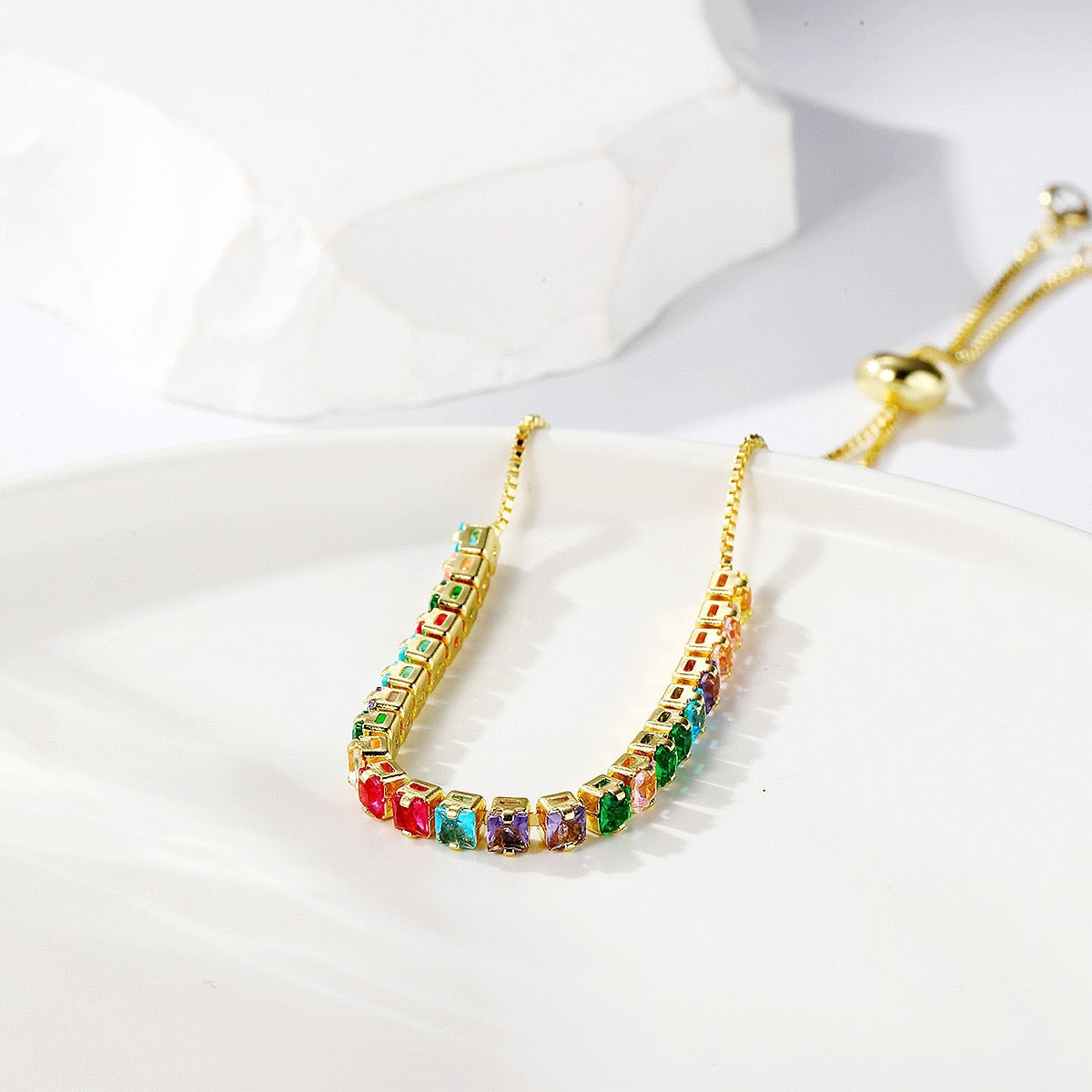 Colored zircon bracelet, square adjustable