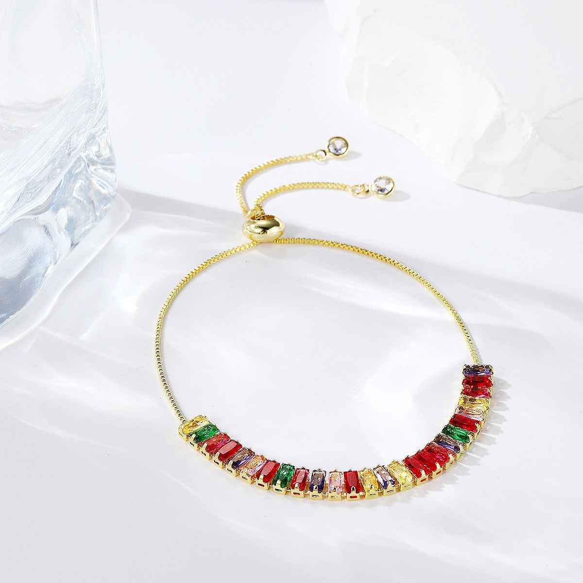 Colored zircon bracelet, square adjustable