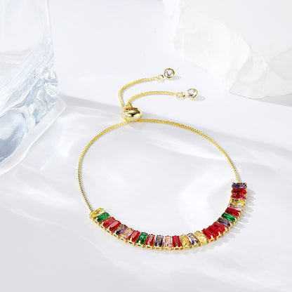 Colored zircon bracelet, square adjustable