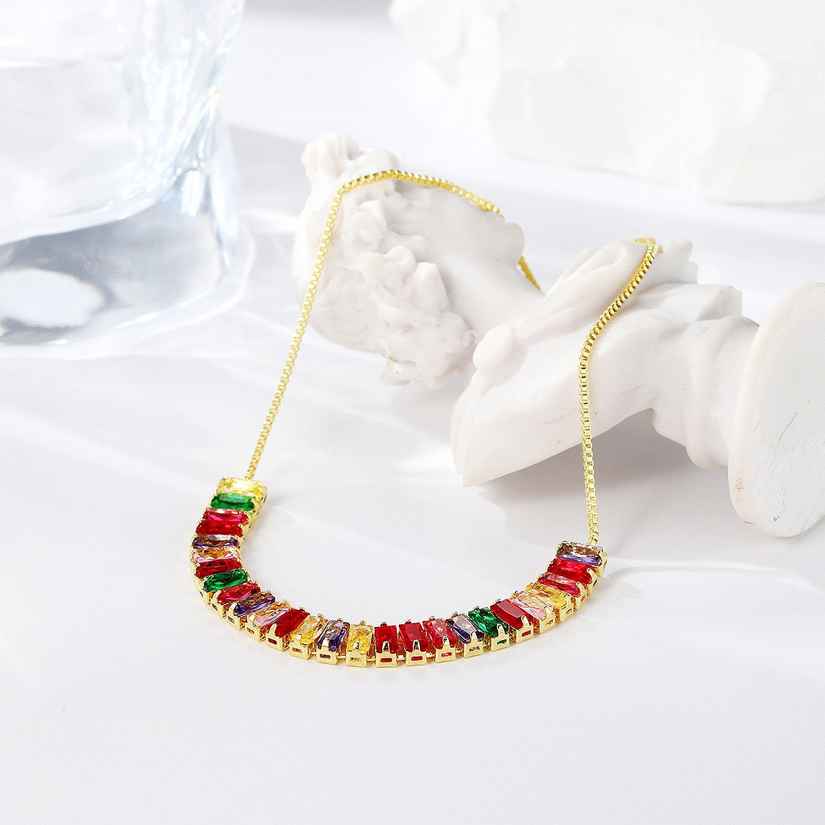 Colored zircon bracelet, square adjustable